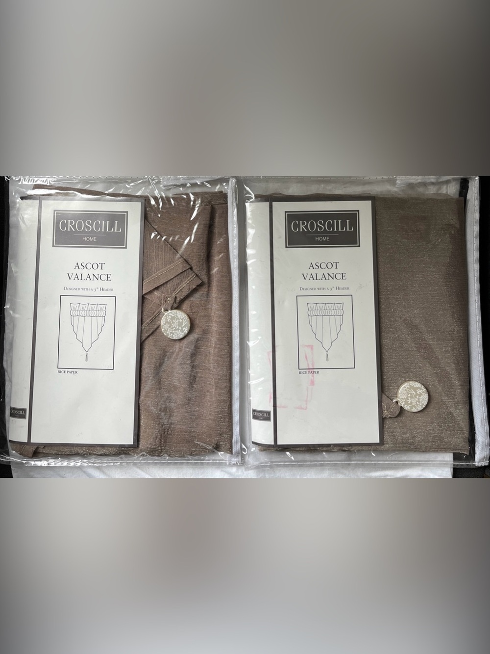 (2) NIP Croscill Sheer Ascot Valances Rice Paper Bronz Style 8900